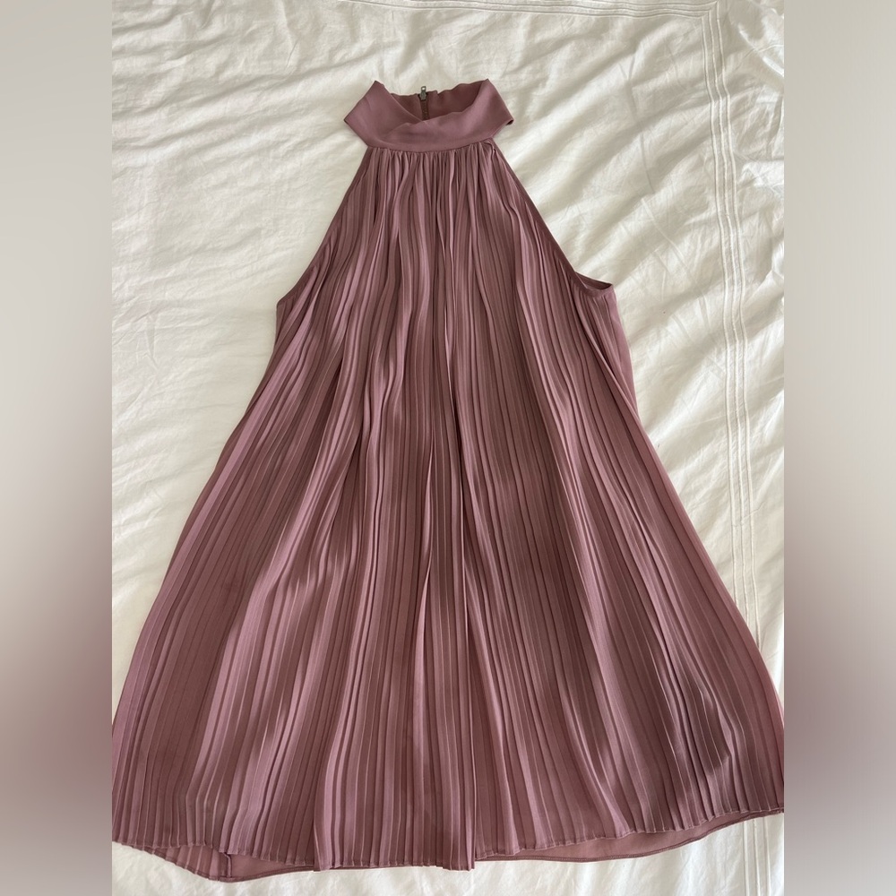 Mauve high neck pleated dress